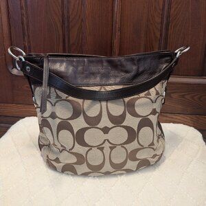 COACH SIGNATURE C ZOE BROWN LEATHER & JACQUARD Y2K HOBO F14709 SHOULDER HANDBAG
